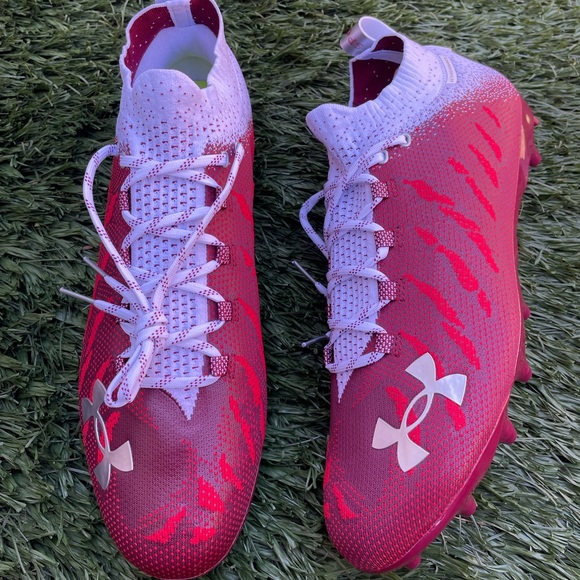 Under Armour SpotLight Lux MC White/Red Football Cleats Size 15